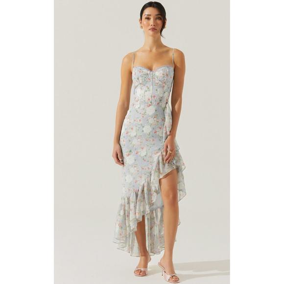 ASTR Dresses & Skirts - Astr Floral Midi Dress in Light Blue and Pastel Floral